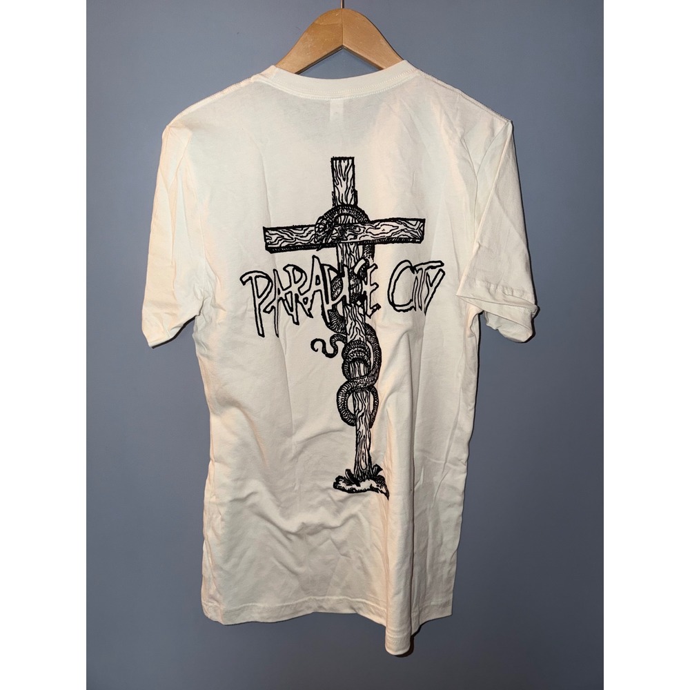 Bella Canvas Paradise City Rock & Roll God Devil Snake Cross Graphic Tee Cream M